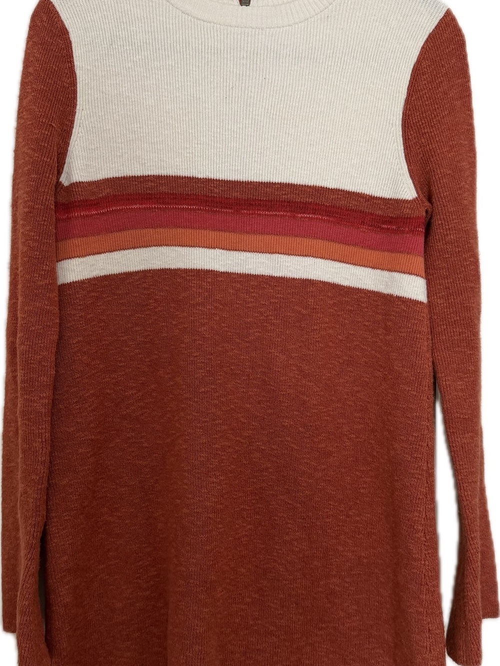 Free People Crewneck Sweater Dress in Rust, Cream and Coral Stripe